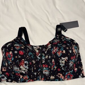 NWT Torrid Active High Impact Wireless Zip Front Tattoo Print Sports Bra 42DD
